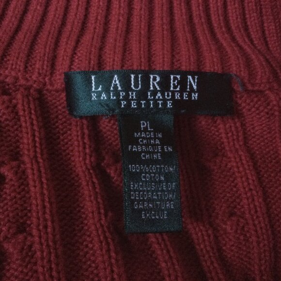 Lauren Ralph Lauren VTG Red Cable Knit Monogram Signature Zip Preppy Cardigan PL - Picture 4 of 5
